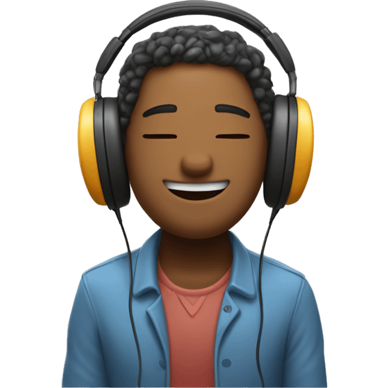 A character with headphones, closed eyes, and a peaceful smile. They can be nodding their head slightly, enjoying an audiobook, with small musical notes or a book in the background. emoji