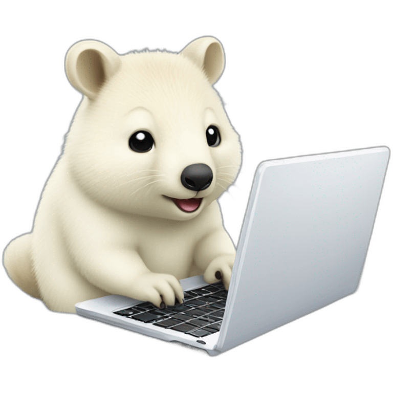 Cute and lovely white quokka using laptop emoji