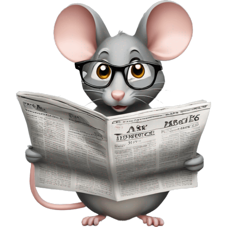 Mouse reading a big newspaper with glasses on emoji