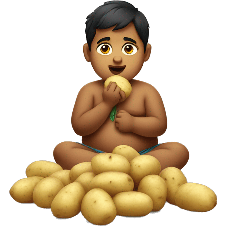 Chubby Indian boy eating potatoes  emoji