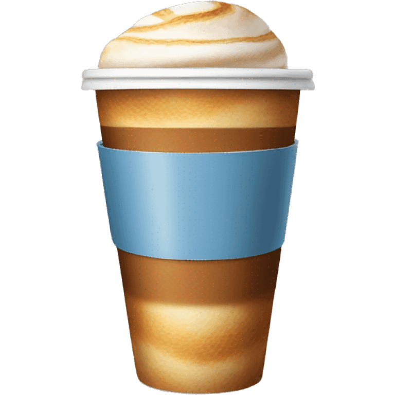 Disposable cup with cappuccino and croissant emoji