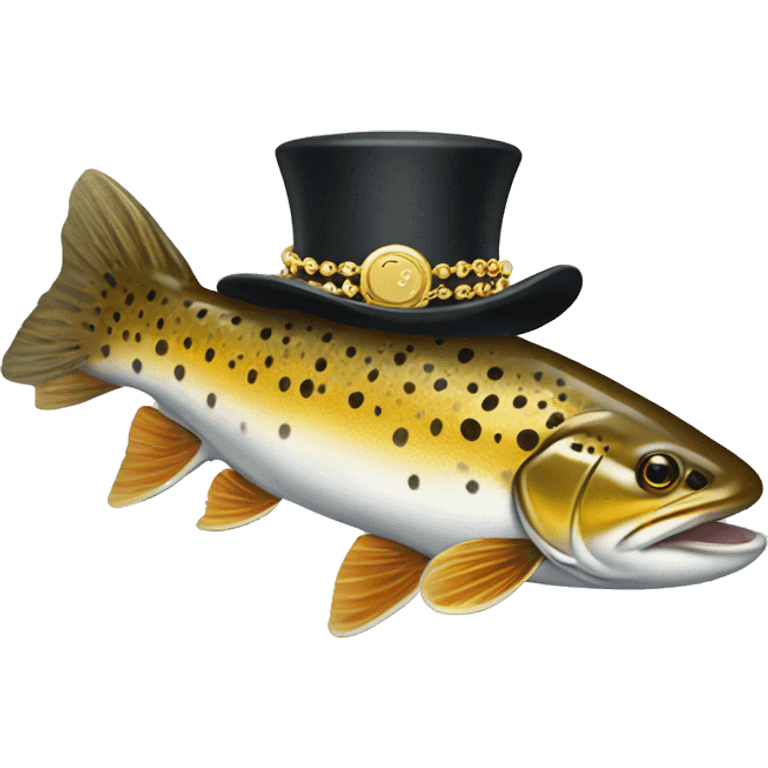 Brown trout wearing a top hat and gold chain emoji