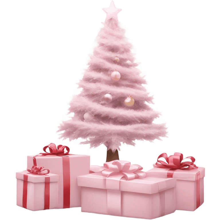 Light pink Christmas gifts under a white Christmas tree  emoji