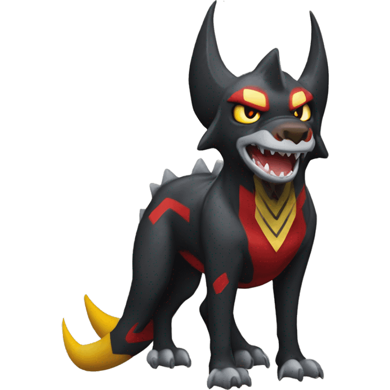 Black Cool Edgy Nargacuga-Houndoom-Garchomp Fakémon  with White and Red and yellow and black Edgy markings emoji