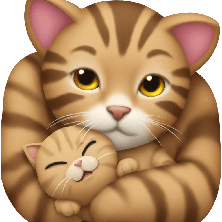 tabby cat cuddling teddy bear  emoji