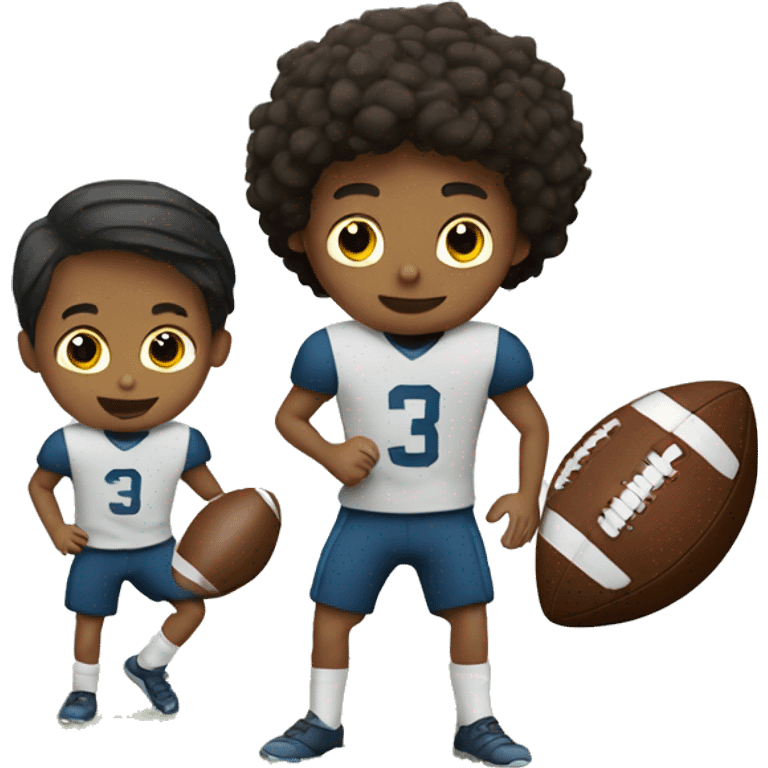 a boy playing football with two players emoji