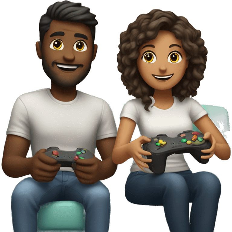 happy couple playing video games emoji