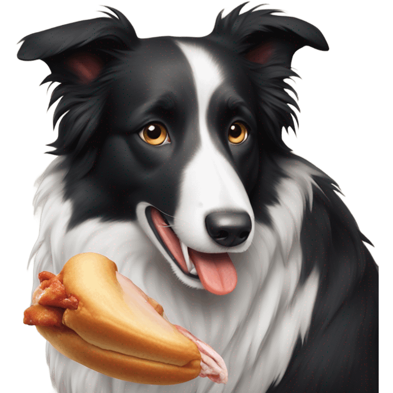 A border collie eating a chicken that is dead  emoji