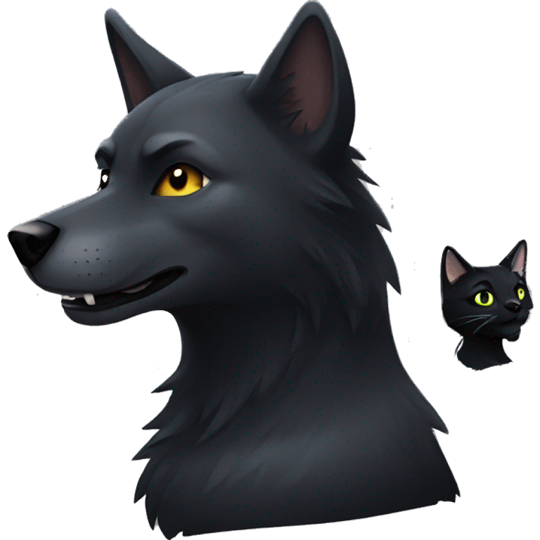 black wolf with a black cat, both silver e emoji