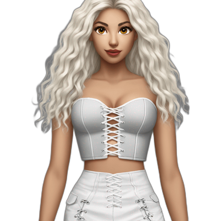 hyperrealistic shakira white lace-up crop bustier grey mini skirt emoji