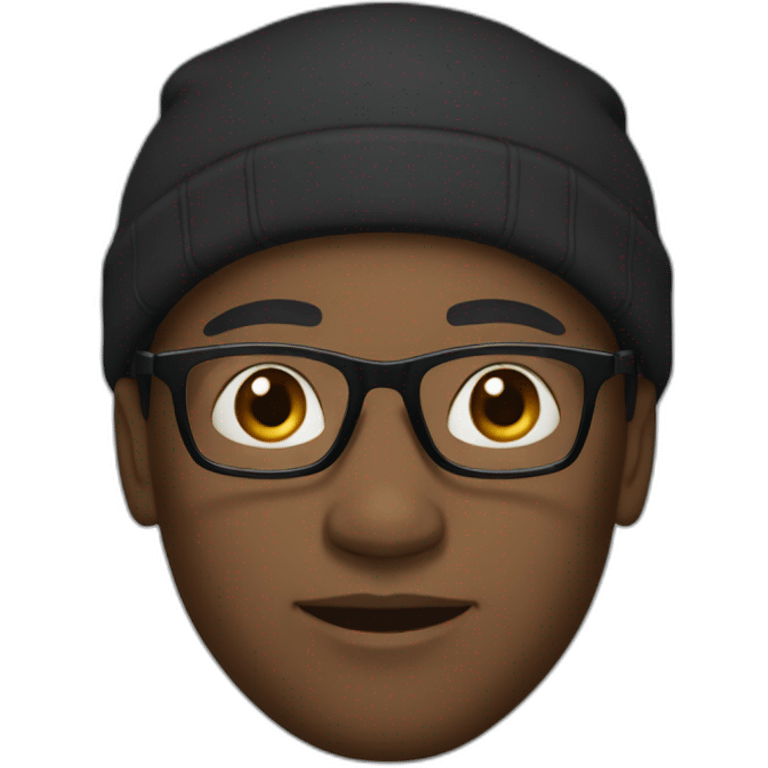 Light skinned black man with small eyes wearing glasses, a black cap, and a hoodie emoji