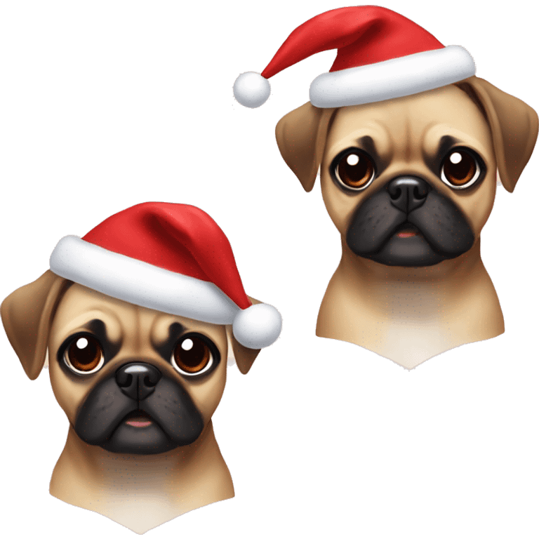 Two happy pugaliers with Christmas costumes emoji