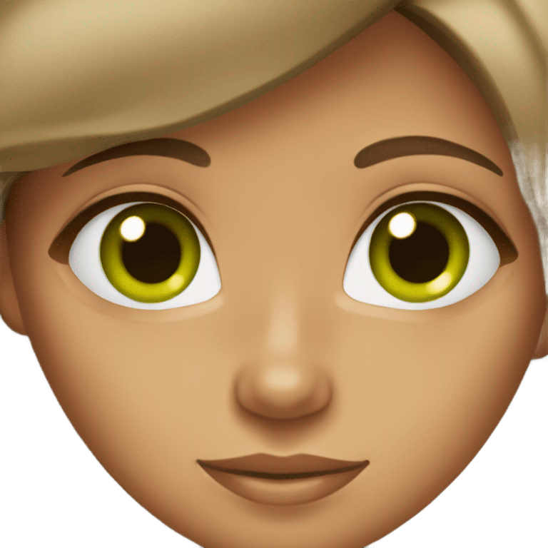 tanned girl with brown hair, green eyes and a very charming appearance emoji