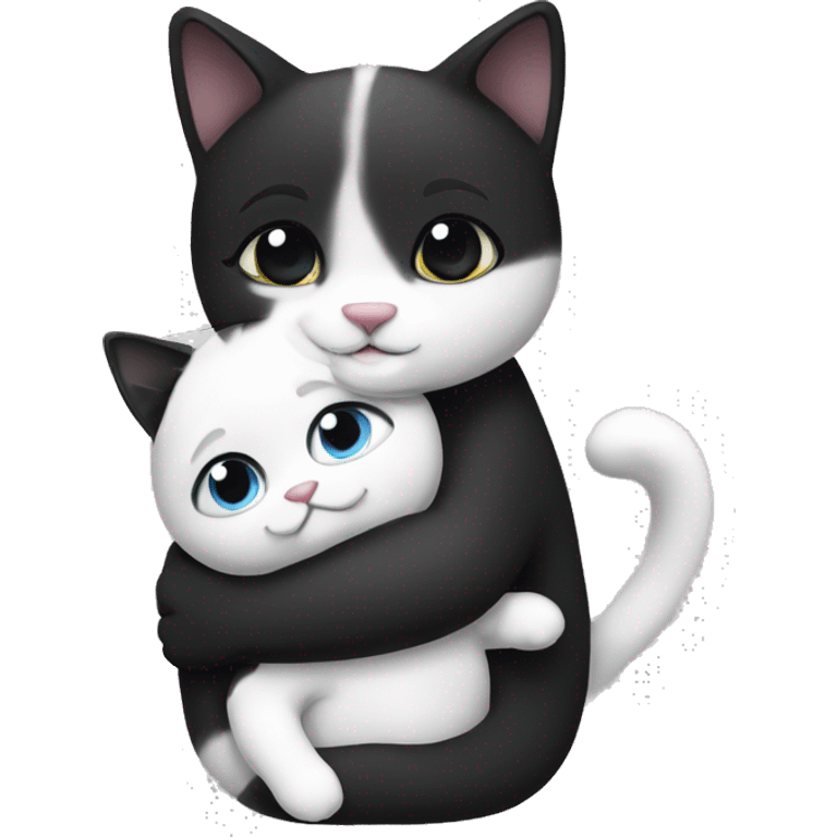 black and white cat hugging emoji