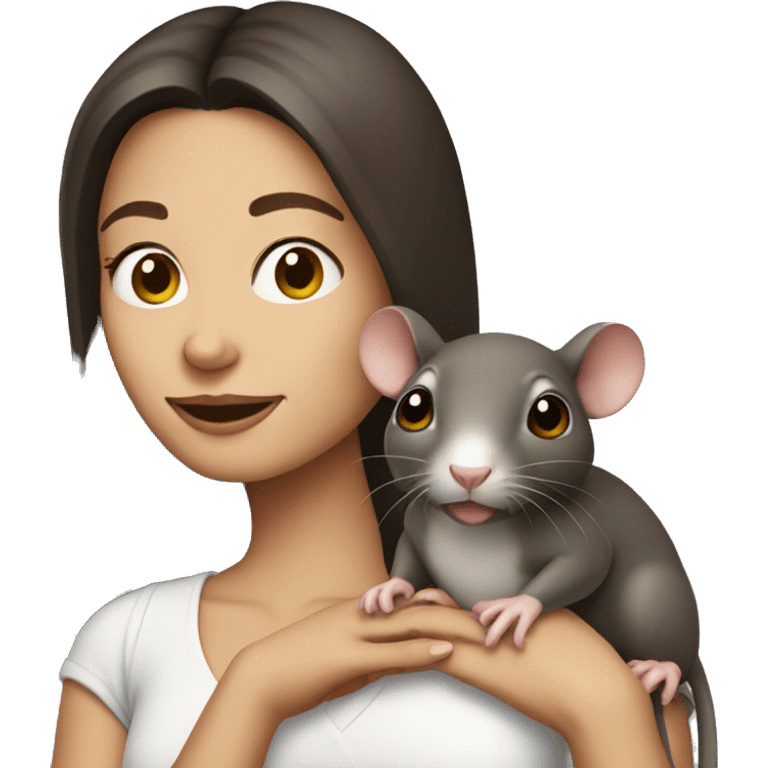 brunette woman holding cute pet rat emoji