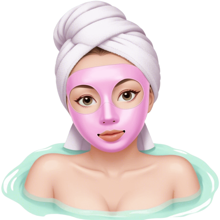 Lady with pastel pink face mask spa beauty full face relaxing emoji