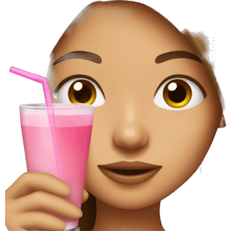 tan girl with brown straight hair drinking a pink drink emoji