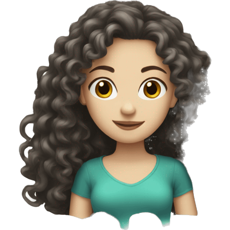 White girl with dark curly long hair emoji