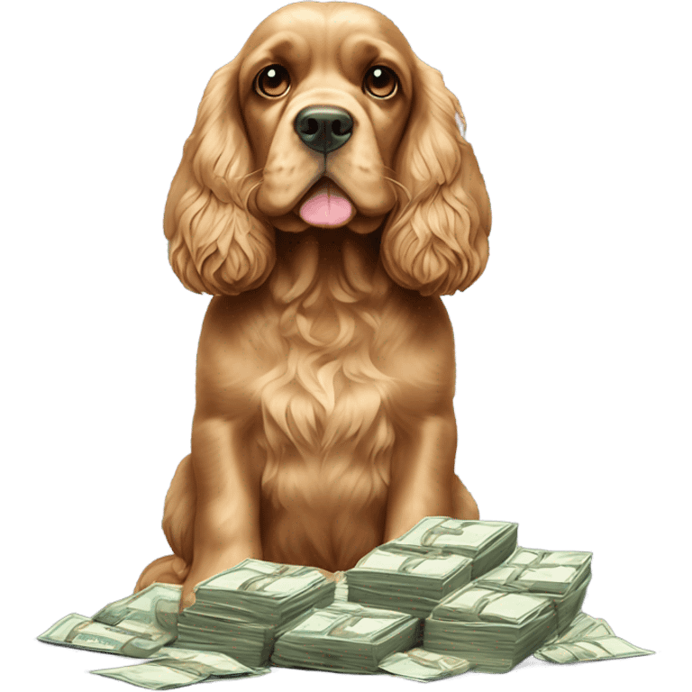 cocker spaniel holding money emoji