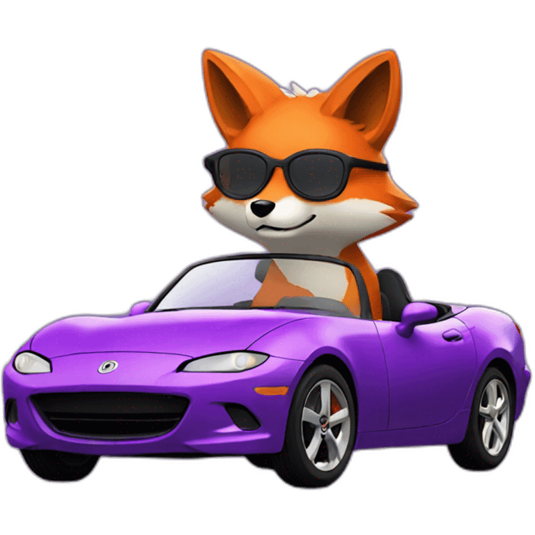 fox with glasses driving a purple miata emoji