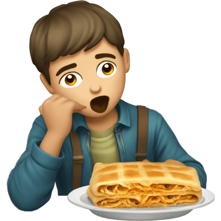 Bulgarian boy eating banitza emoji