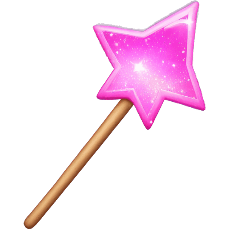 Pink magic wand with sparkles around it like it completed a spell emoji