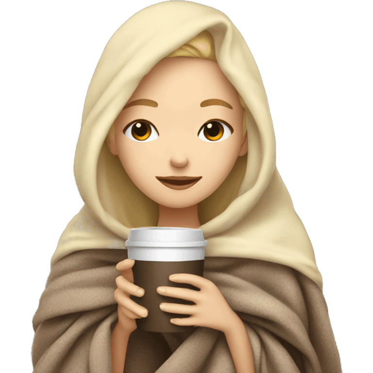 White blond girl inside a blanket sipping coffee eyes closed emoji