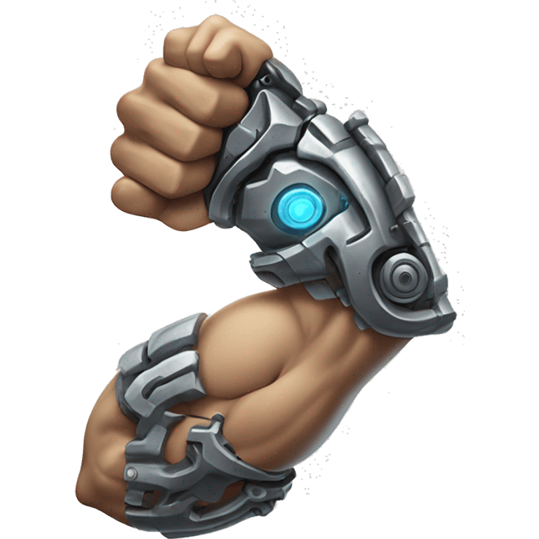 Cyborg arm only flexing bicep and shoulder with gears and shocks emoji