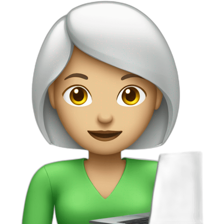 woman with laptop in green emoji