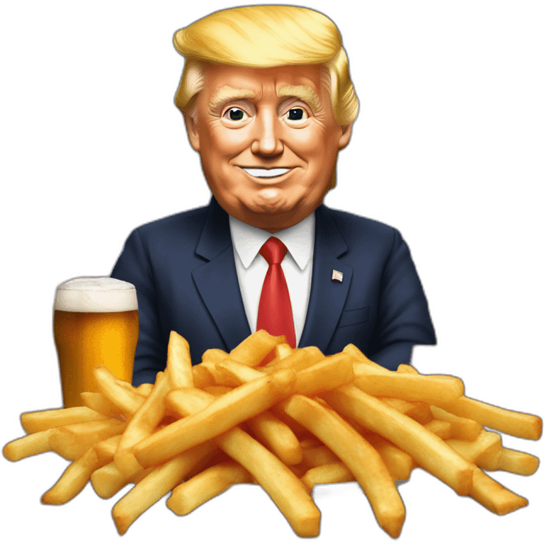 Poutine bois une bière avec Trump emoji