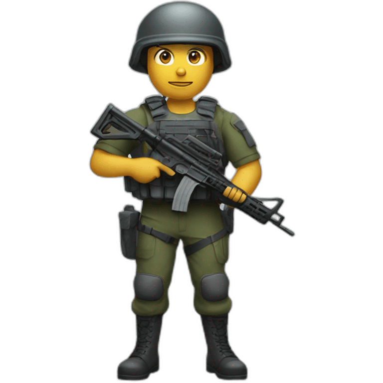 Special forces policeman in military clothing with a weapon in one hand and a shield in the other emoji