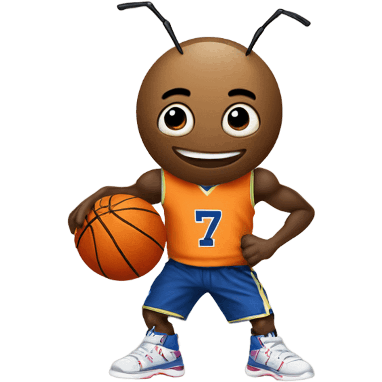 Ant playing basketball with the tshirt numer 74 emoji