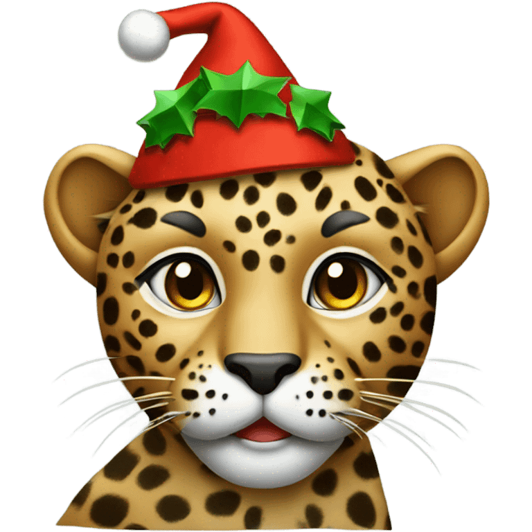 Leopard with Christmas hat emoji