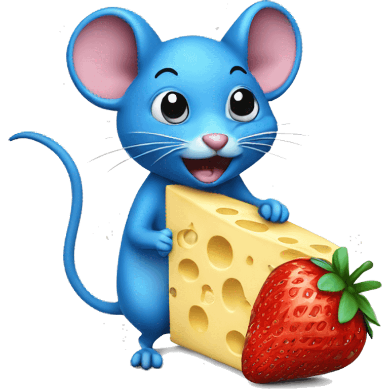 Blue Mouse with cheese and strawberry emoji