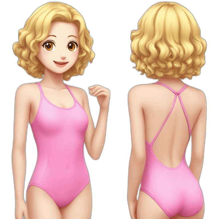 upperbody female child light skin one-piece swimsuit backless cute adorable sweet emoji