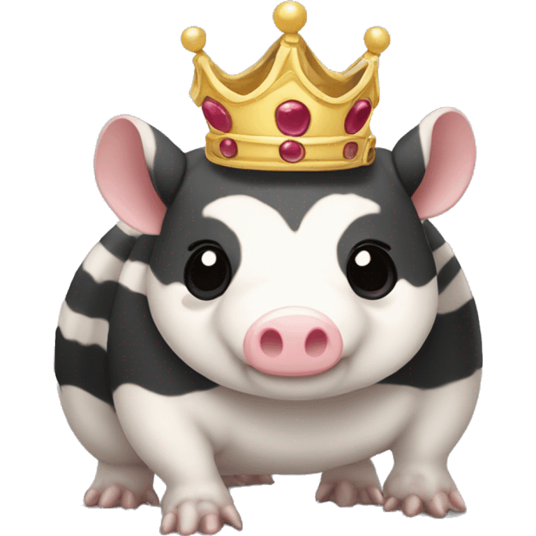 Black and white piebald chubby round armadillo pig panda centipede armadillo wearing a crown emoji