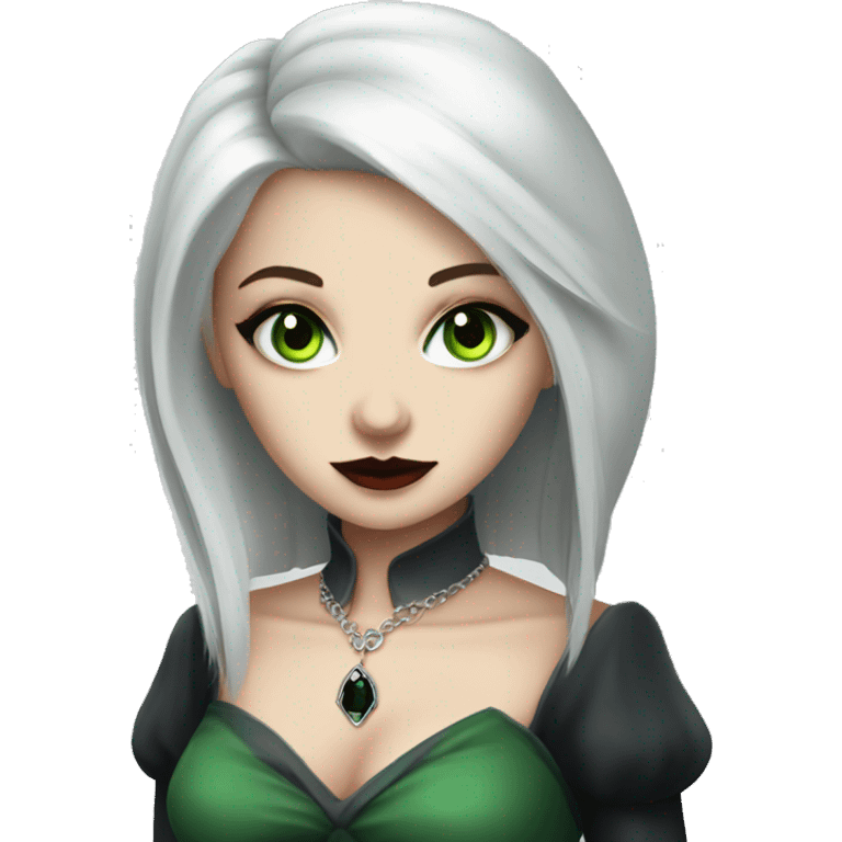 white hair vampire girl green grey eyes vampire dress and necklace emoji