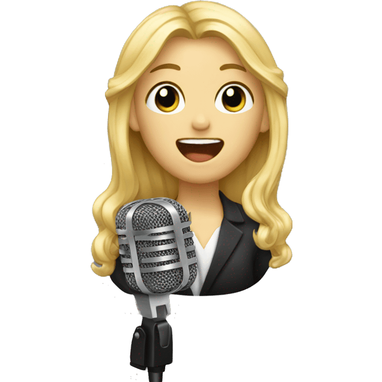 blonde hair emoji singing into lapel mic emoji