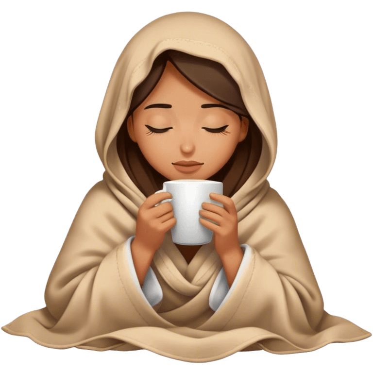 girl inside a blanket sipping coffee eyes closed emoji