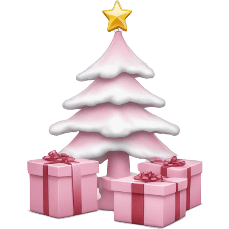 Light pink Christmas gifts under a white Christmas tree  emoji