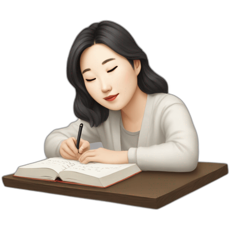 Kim Min-jeong writing a book emoji