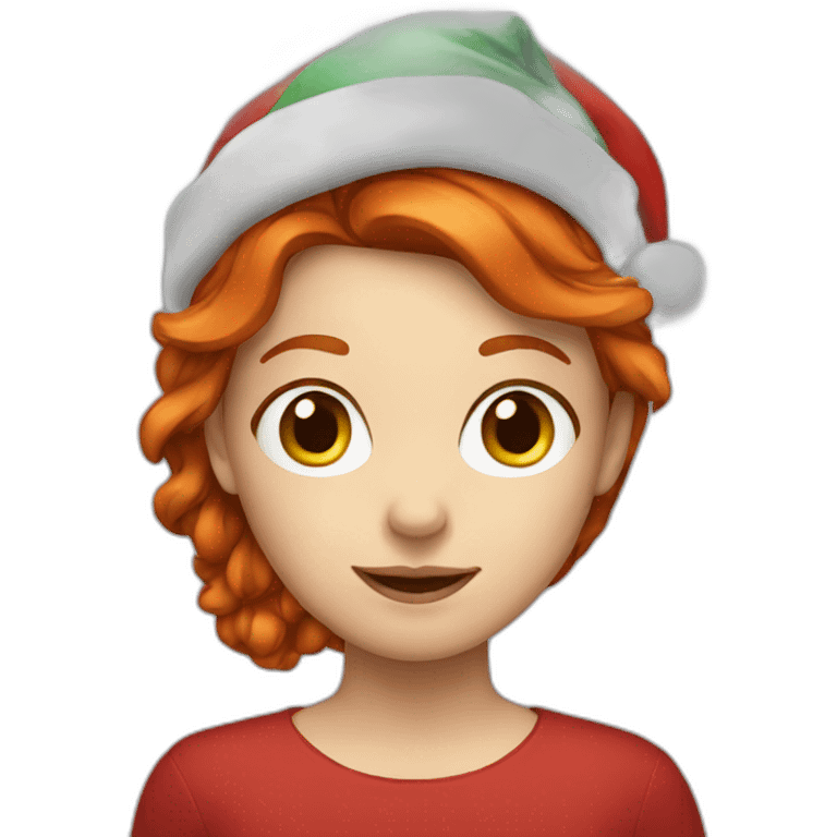 Red haired girl with christmas hat emoji