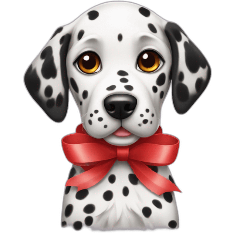 Dalmatian puppy with a red ribbon emoji