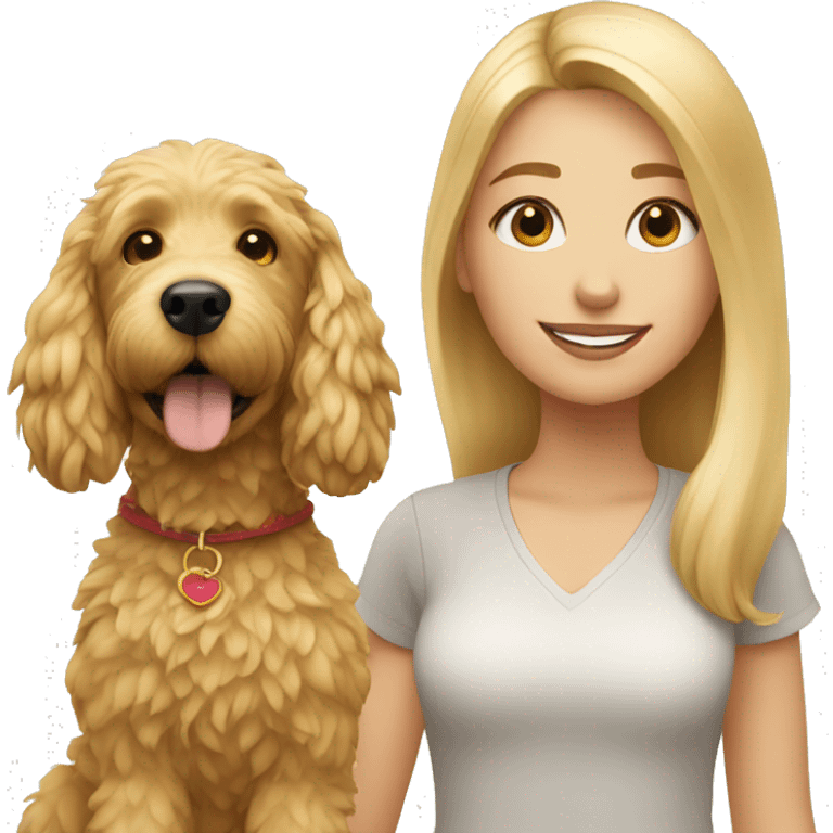 blonde girl with golden doodle dog emoji