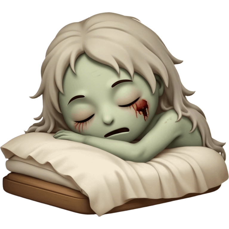 Meme-Worthy Cute Sleeping Zombie Portrait Emoji, with a delightfully quirky, slightly disheveled decaying face in soft ashen hues, head tilted back in peaceful, relaxed sleep with softly closed eyes and a tiny, endearing smile, simplified yet irresistibly charming, highly detailed with a soft eerie glowing outline that captures the gentle, unexpected cuteness of a zombie in serene repose! emoji