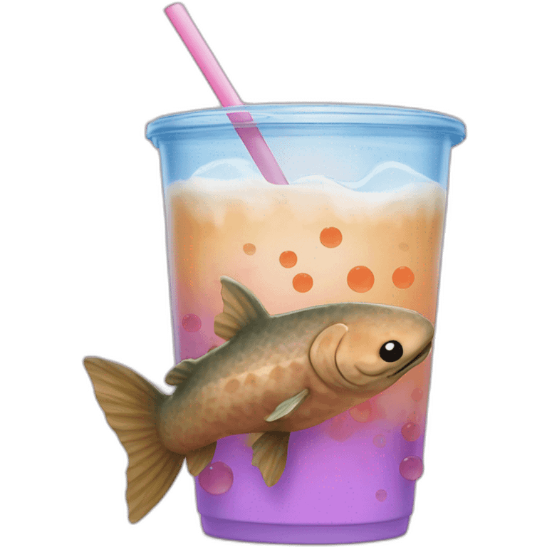 coelacanth drinking bubble tea emoji