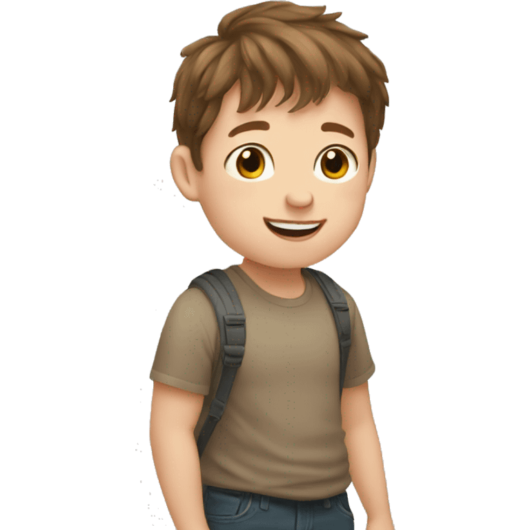 Down syndrome boy brown hair waving emoji