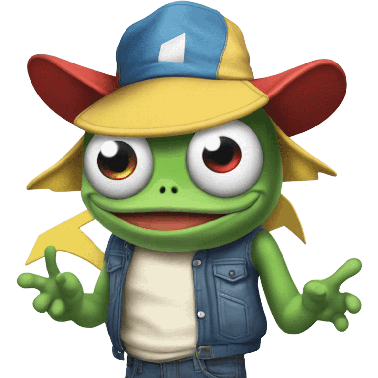 Pepe meme in Ash Ketchum clothing emoji