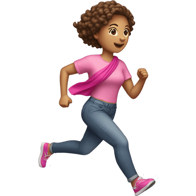 woman with short curly hair running with pink bandana around arm emoji