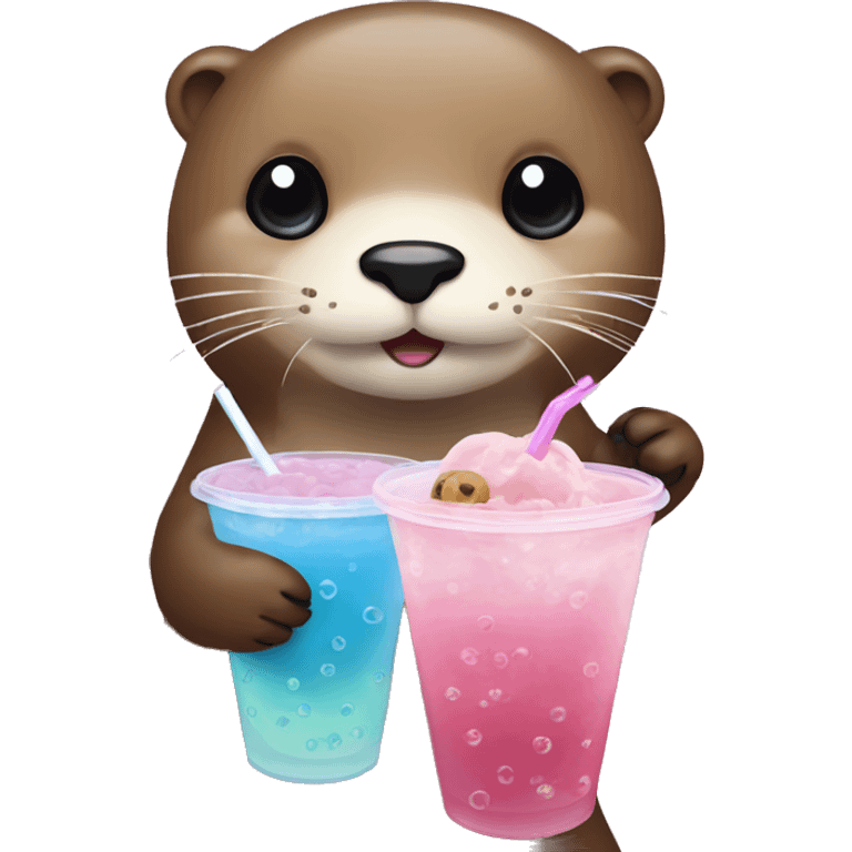 otter emoji looking straight holding bubble tea emoji